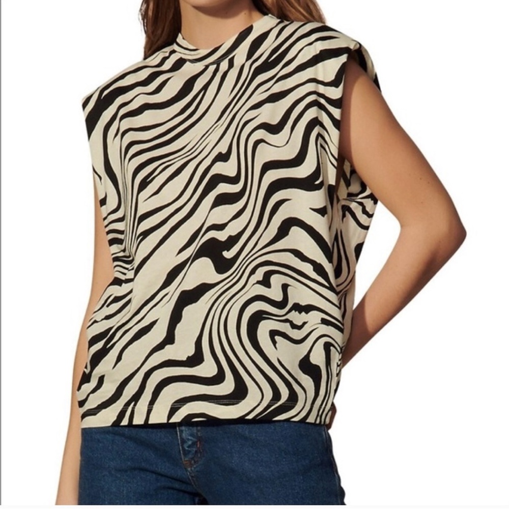 Sandro Black and White Zebra Print Women's Sleeveless Top
